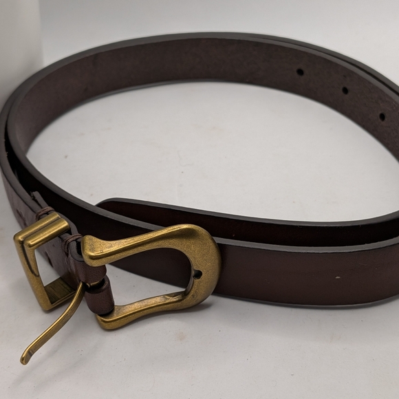 Frye Brown Leather Belt with Brass Buckle - Picture 3 of 7